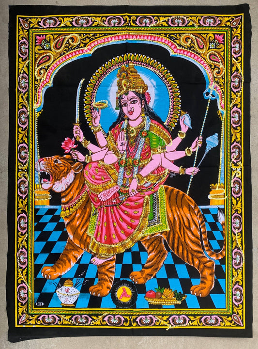 Goddess Durga Tapestry Wall Decor 30" X 43"